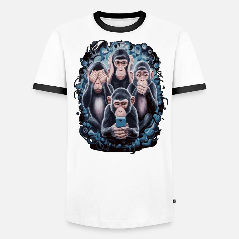 Wise Monkey With Mobile Phone Funny Multi Media Design Men's Ringer Shirt