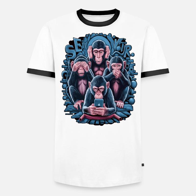 singe sage avec téléphone portable drôle multi conception multimédia T-shirt contrasté Homme