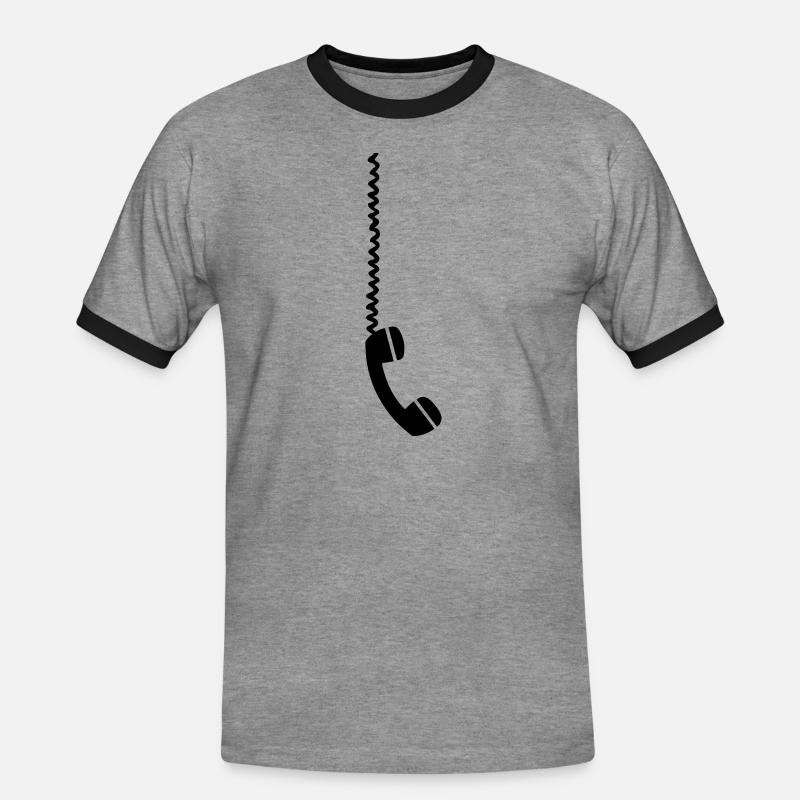 Telefon - Koszulka męska z kontrastowymi wstawkami - szary melanż/czarny