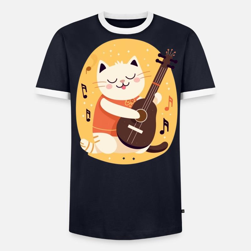 Süße Katze mit Gitarre Männer Kontrast-T-Shirt