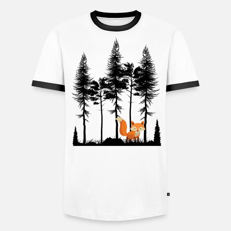 Sweet Fox in the Forest Retro Pattern Vintage Tree Forest Men's Ringer Shirt