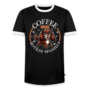 Coffee and Boykin Spaniel - Men's Ringer Shirt - black/white - Front - AI Model Female 172 light (172cm) & AI Model Male 178 light (178cm)