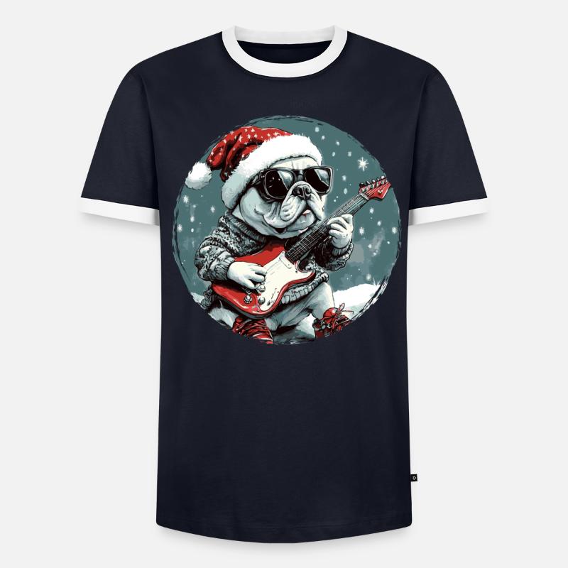 Bouledogue Français Chien Noël Rocker Git T-shirt contrasté Homme