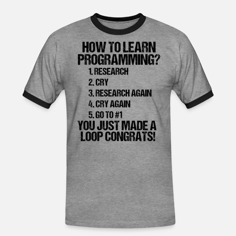 Wie wird man Programmierer? - Männer Kontrast-T-Shirt - Grau meliert/Schwarz
