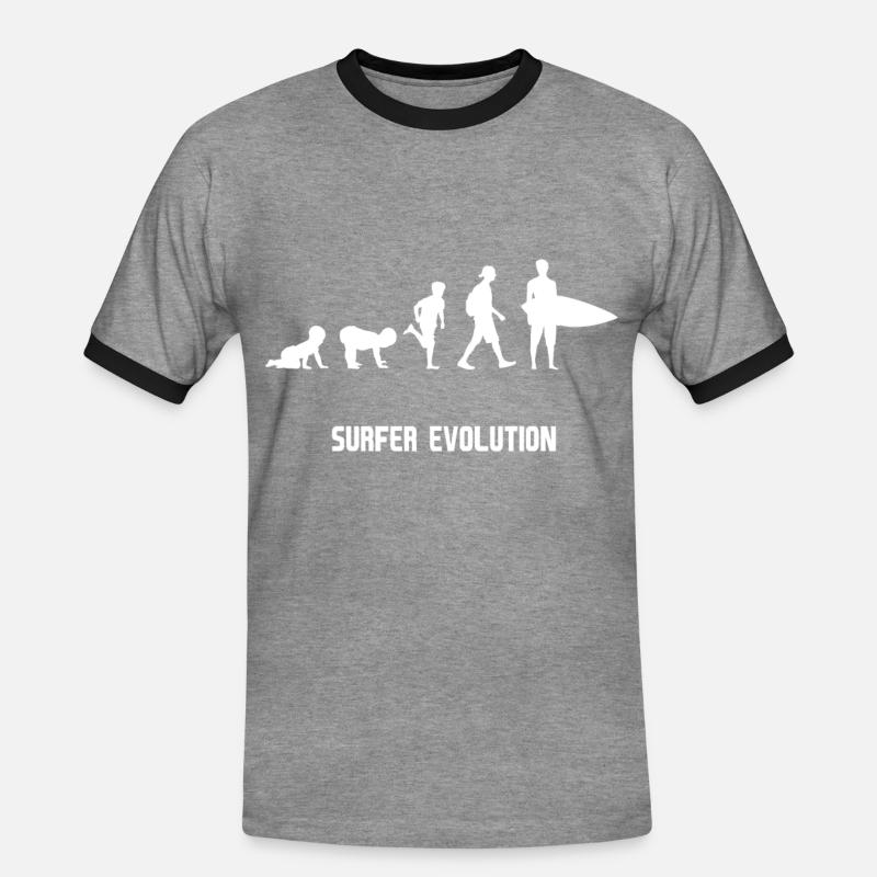 Surfer evolution evolution - Männer Kontrast-T-Shirt - Grau meliert/Schwarz