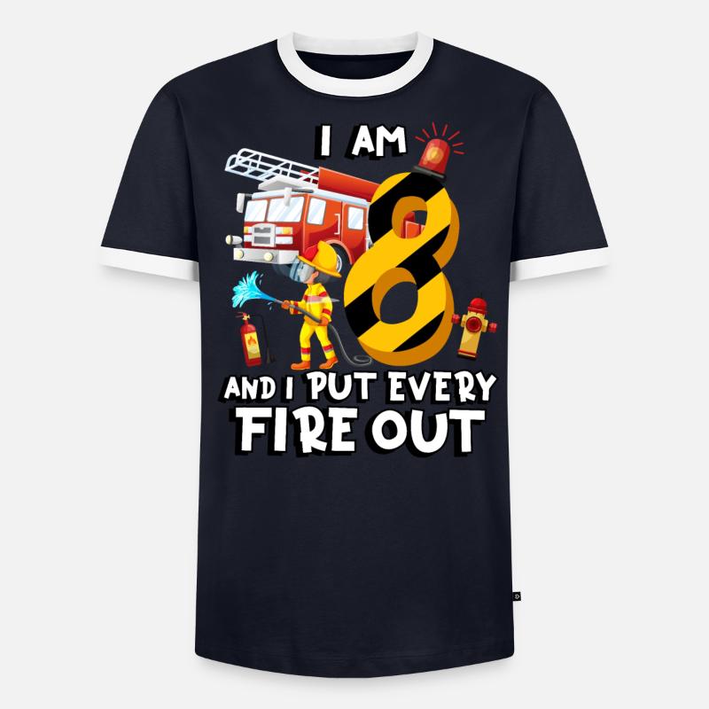 Fire engine firefighting I am 8 years old Men's Ringer Shirt