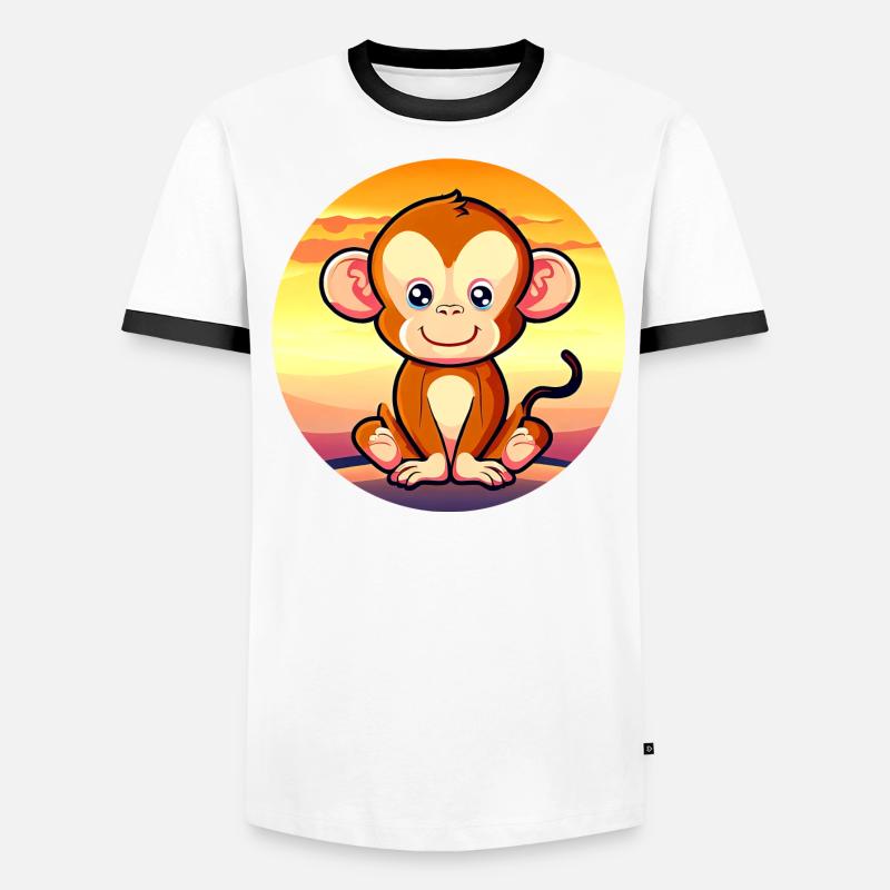 süßer Affe Schimpanse Sunset Design Männer Kontrast-T-Shirt