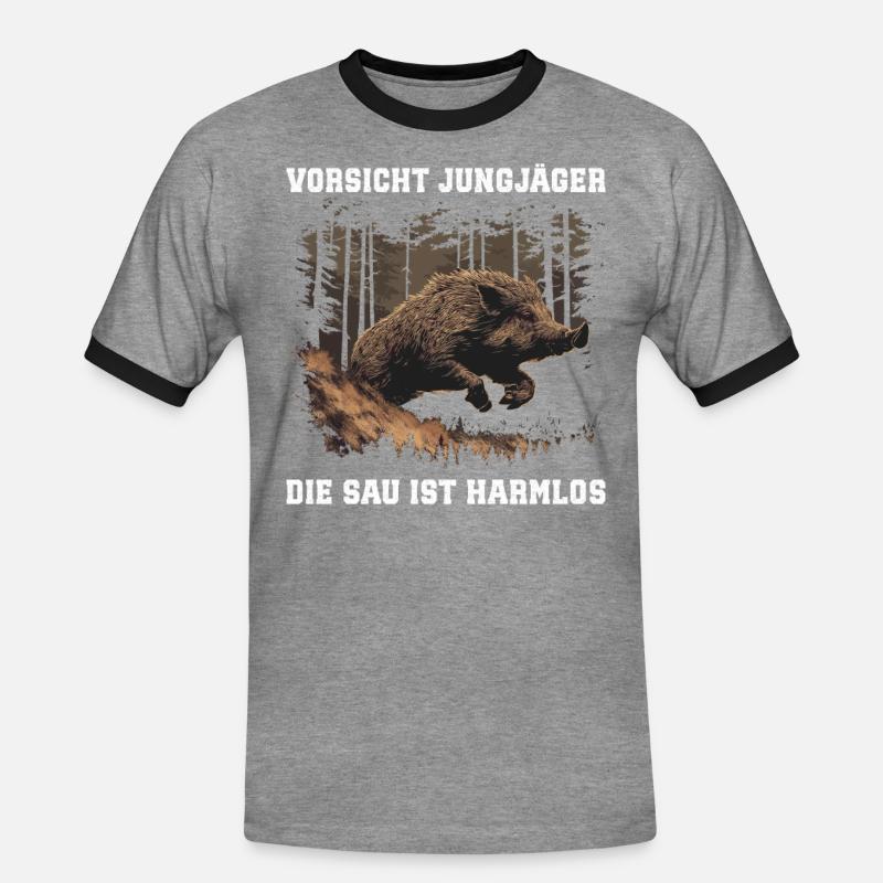 Beware of young hunters - Men's Ringer Shirt - heather grey/black