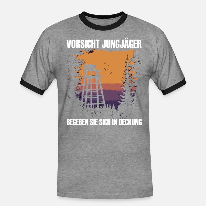 Beware of young hunters - Men's Ringer Shirt - heather grey/black