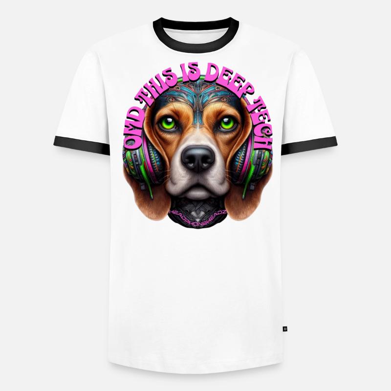 OMD THIS IS DEEP TECH -Cute Beagle with Headphones Men's Ringer Shirt