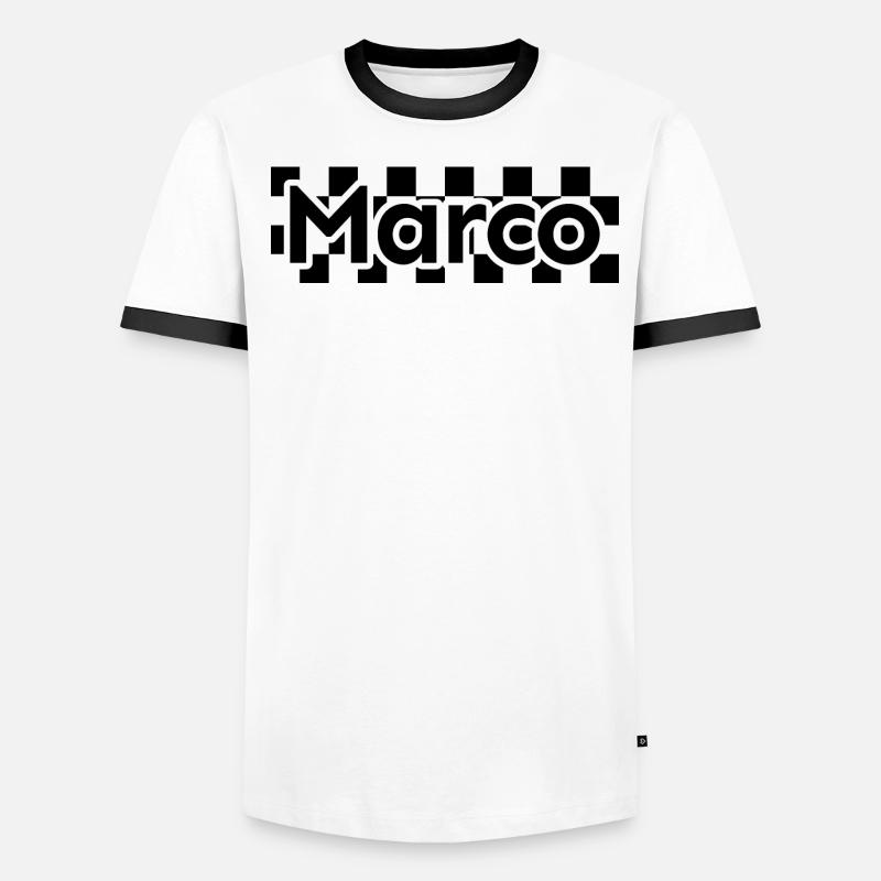 Checkerboard Text First Name Man Last Name Marco Men's Ringer Shirt