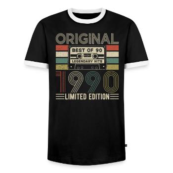 Legends of 1990 - Men's Ringer Shirt - black/white - Front - AI Model Female 172 light (172cm) & AI Model Male 178 light (178cm)