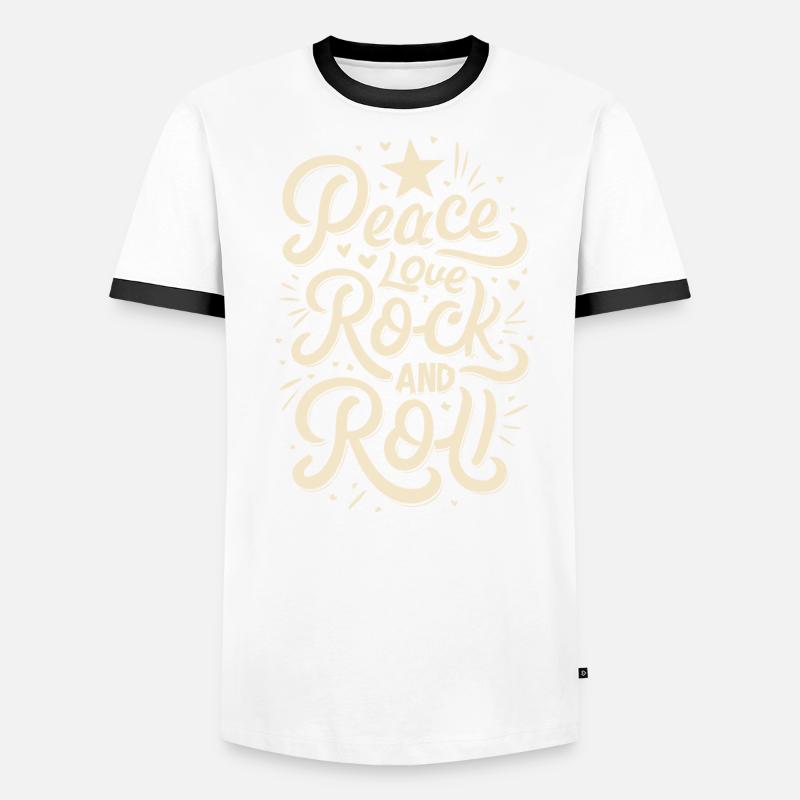 Peace Love Rock And Roll Déclaration Devise T-shirt contrasté Homme