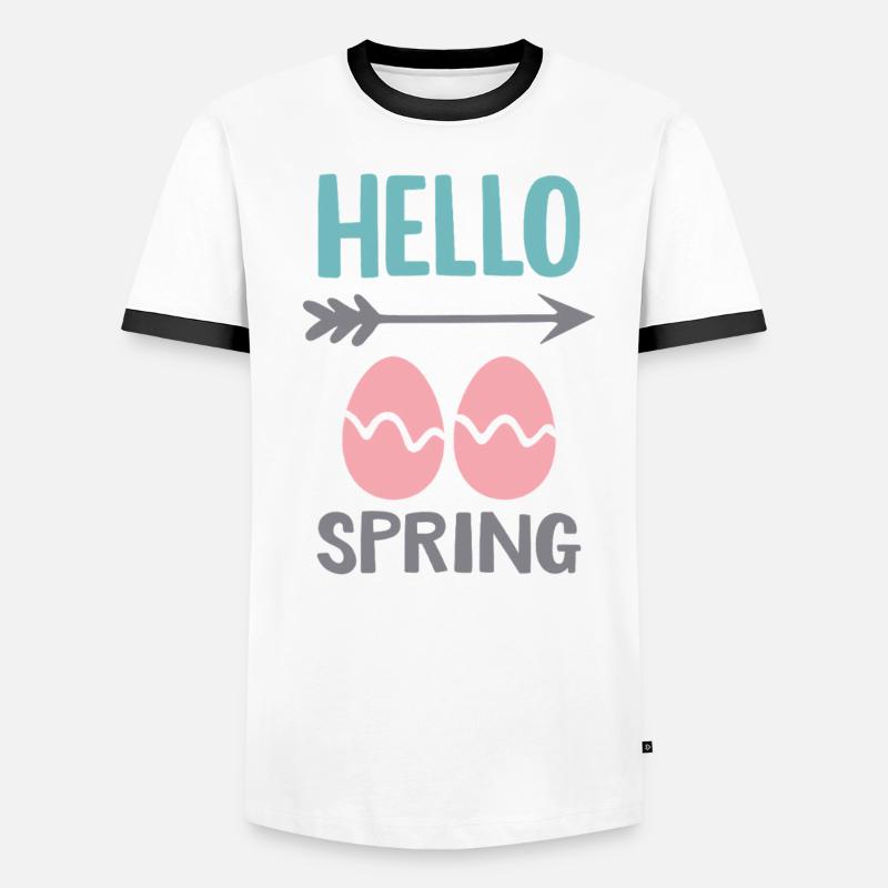 Hello Spring Spring Design with Easter Eggs Men's Ringer Shirt