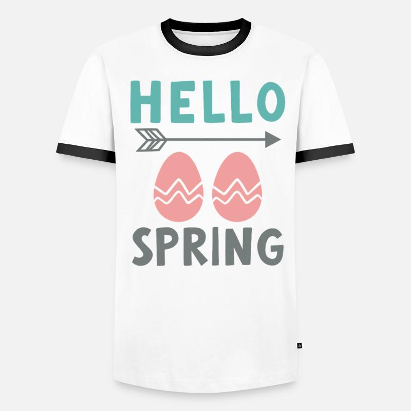Hello Spring Spring Design with Easter Eggs Men's Ringer Shirt