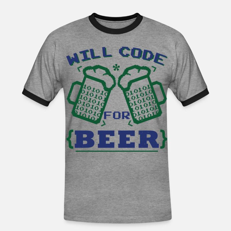 Funny Beer Coding Coder - Men's Ringer Shirt - heather grey/black