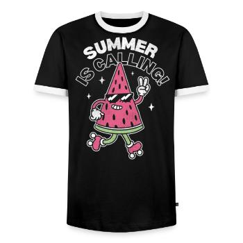 Summer is Calling - Men's Ringer Shirt - black/white - Front - AI Model Female 172 light (172cm) & AI Model Male 178 light (178cm)
