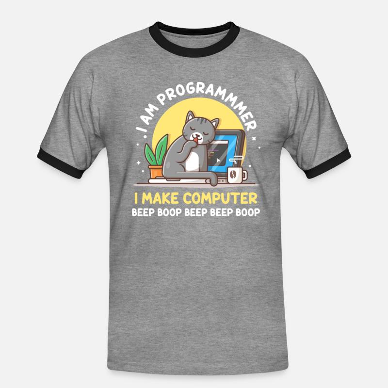 Cat Programmer Coder Developer Kitten Computer - T-shirt contrasté Homme - gris chiné/noir
