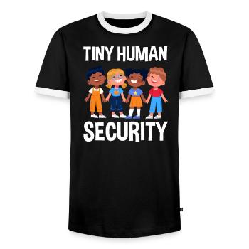 Little people safety daycare center - Men's Ringer Shirt - black/white - Front - AI Model Female 172 light (172cm) & AI Model Male 178 light (178cm)