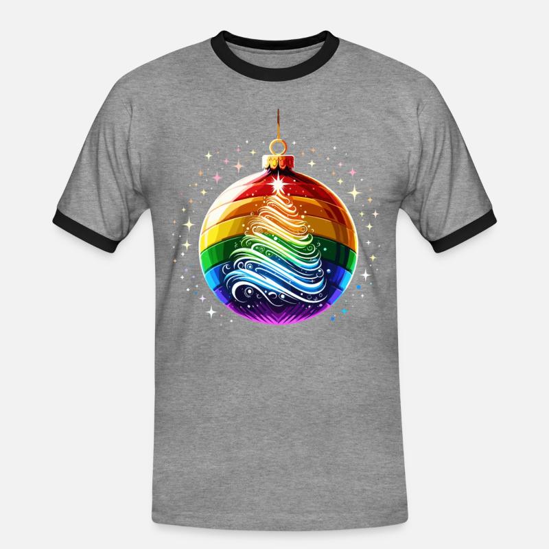 Regenbogen Weihnachtskugel - Männer Kontrast-T-Shirt - Grau meliert/Schwarz