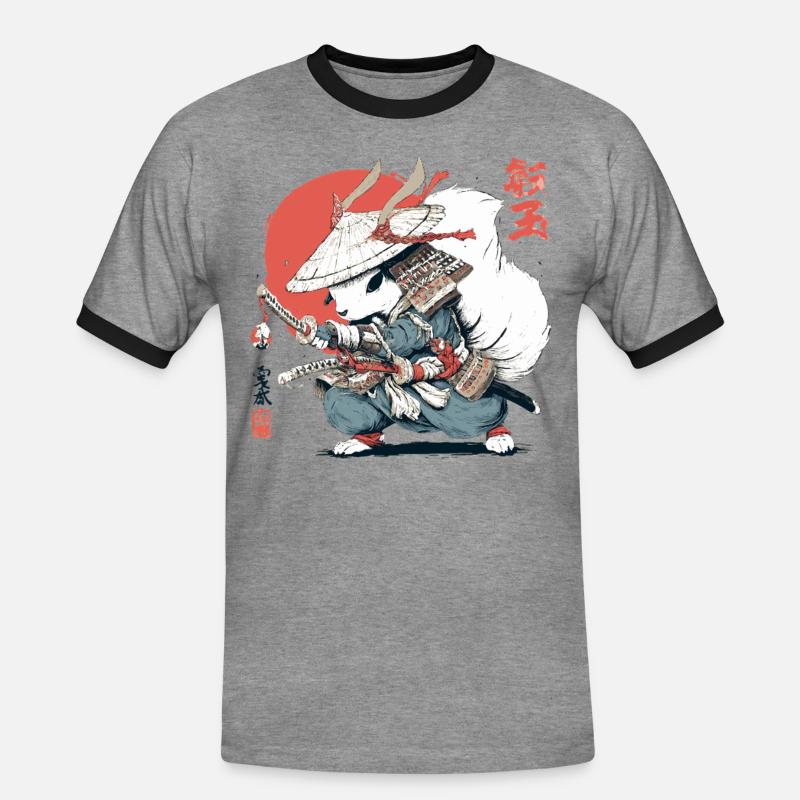 Samurai-Eichhörnchen, japanischer Krieger, Ukiyo-e-Stil Su - Männer Kontrast-T-Shirt - Grau meliert/Schwarz