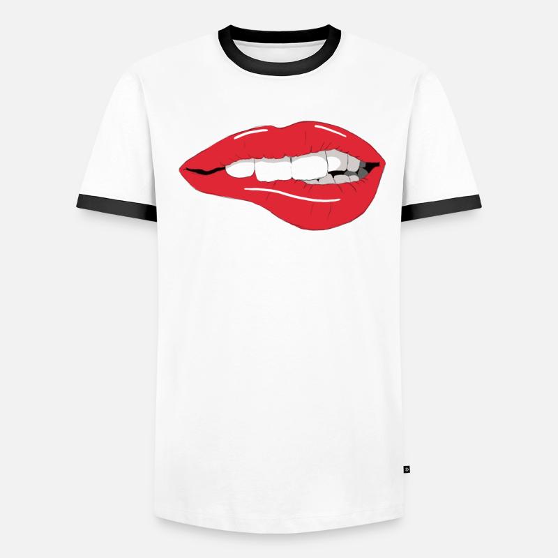 red lips biting Männer Kontrast-T-Shirt