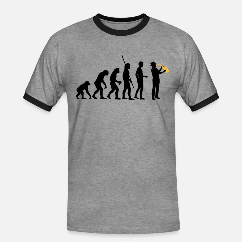 evolution_saxophon_a_2 - Men's Ringer Shirt - heather grey/black