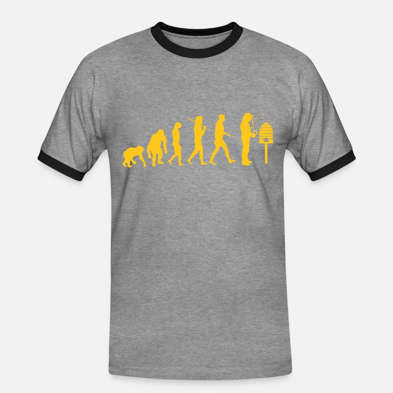 BEEKEEPER - Evolution - Beekeeper Gift - Men's Ringer Shirt - heather grey/black