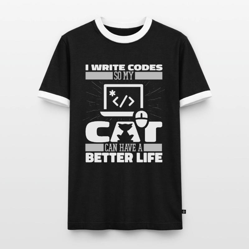 Entwickler Coder Programmierer Katze Männer Kontrast-T-Shirt