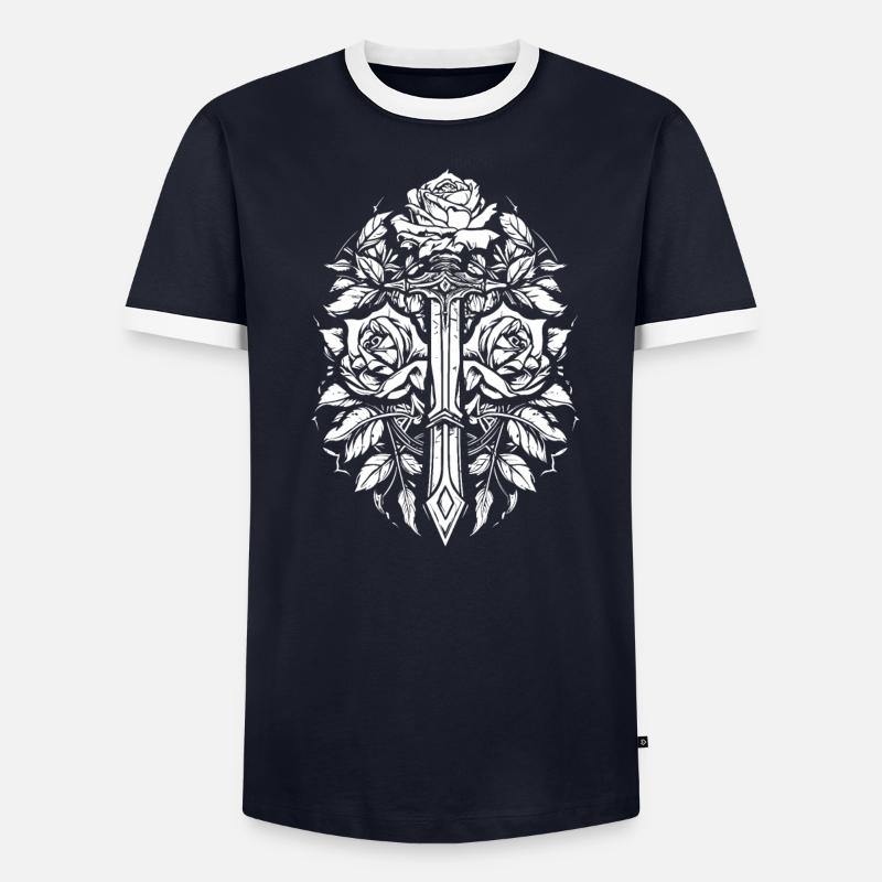 Épée Goth Rose rouge T-shirt contrasté Homme