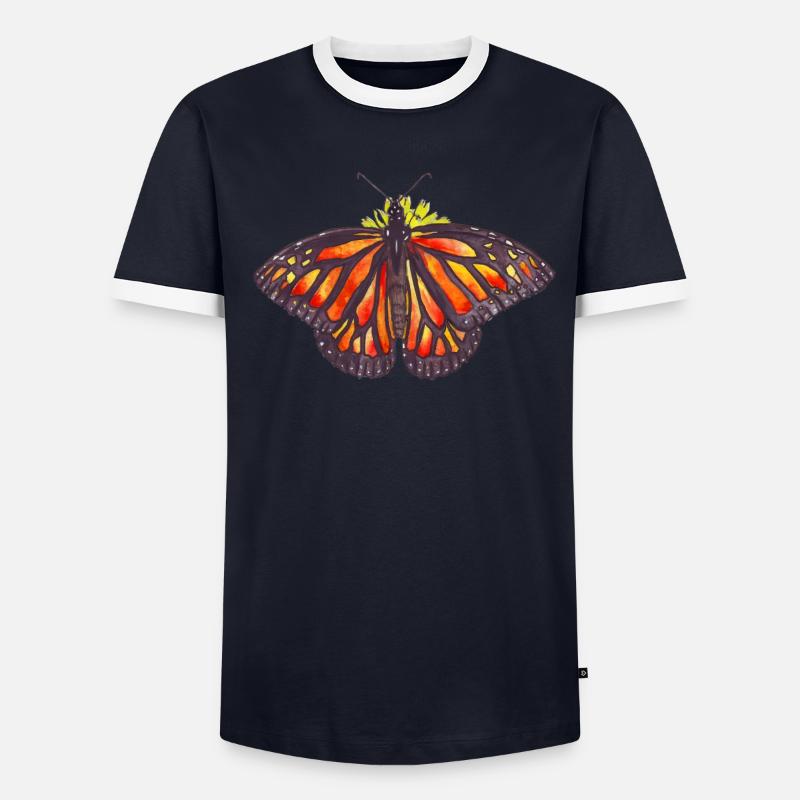 papillon monarque sur une fleur avec les ailes ouvertes T-shirt contrasté Homme