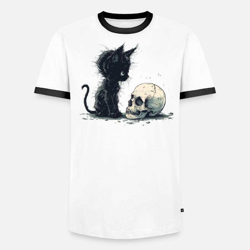 Cute Emo Gothic Kitten and Skull Men's Ringer Shirt