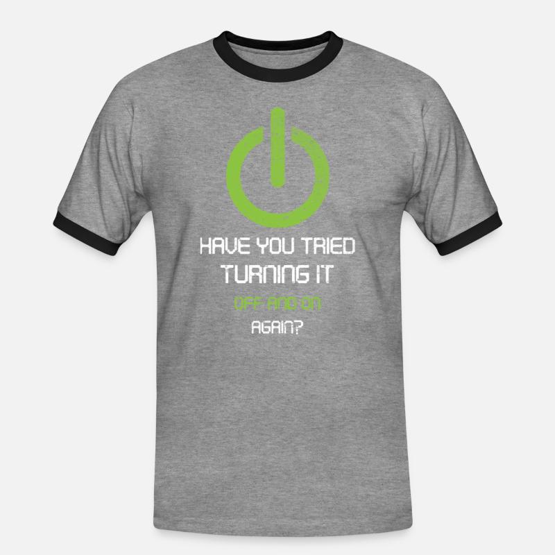 tech, tech desk, developer, - Männer Kontrast-T-Shirt - Grau meliert/Schwarz