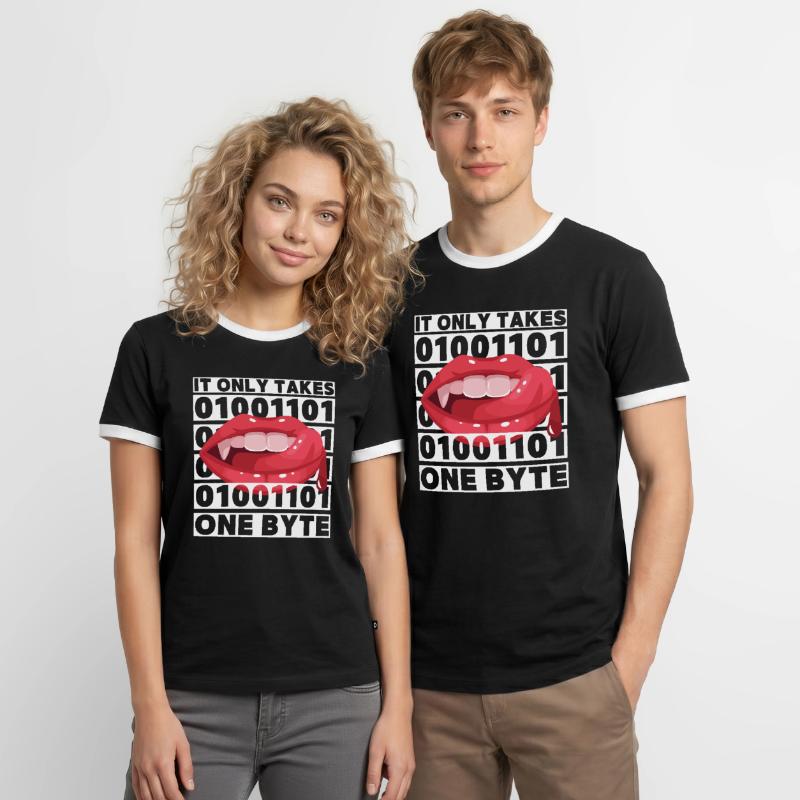 Bit Bytes Binary Computer Nerd, Vampire, Saying, Pun Men's Ringer Shirt