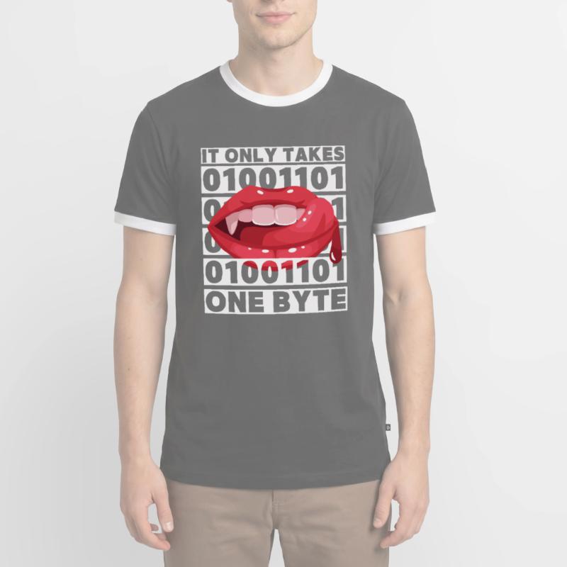 Bit bytes Binary Computer Nerd, Vampire, Dire, Jeu de mots T-shirt contrasté Homme