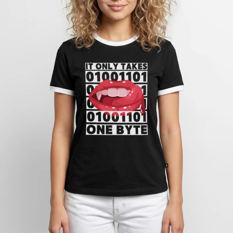 Bit Bytes Binary Computer Nerd, Vampire, Saying, Pun Men's Ringer Shirt