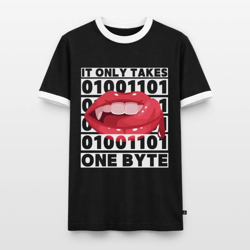 Bit Bytes Binary Computer Nerd, Vampire, Saying, Pun Men's Ringer Shirt