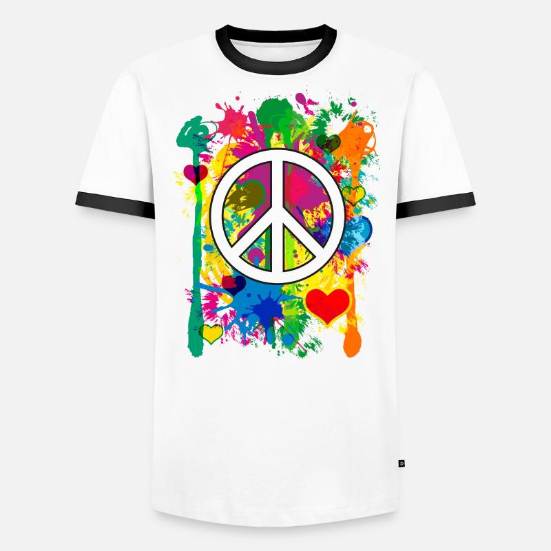 04 Peace colorés coeurs éclaboussés T-shirt contrasté Homme