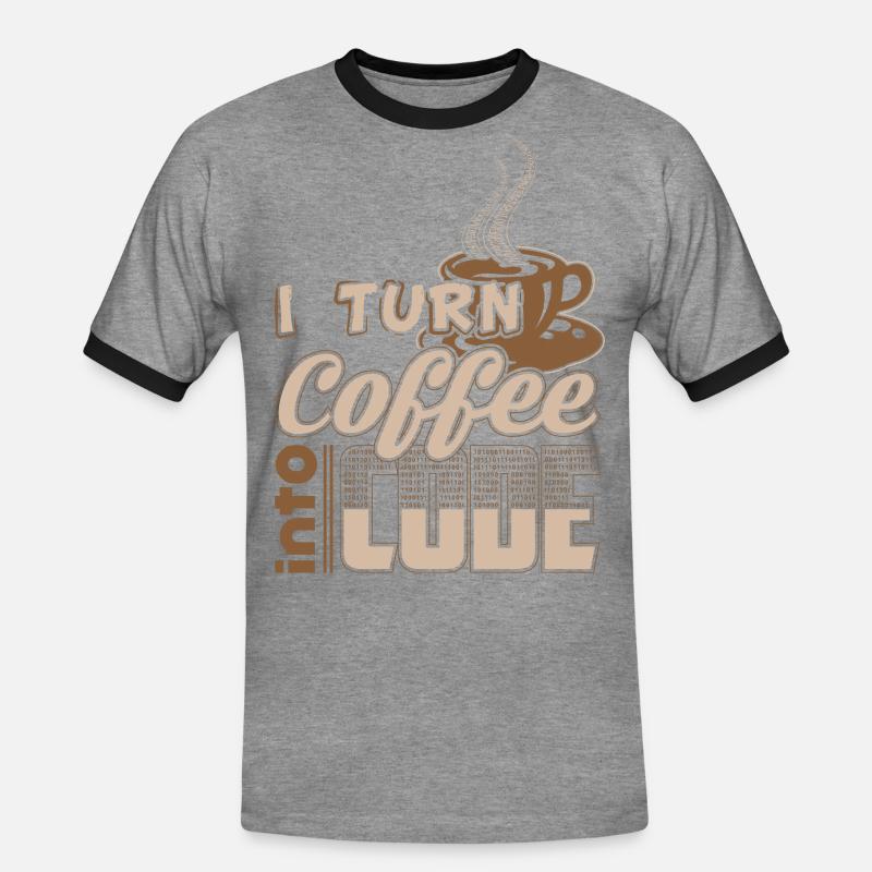 turn coffee into code - Männer Kontrast-T-Shirt - Grau meliert/Schwarz