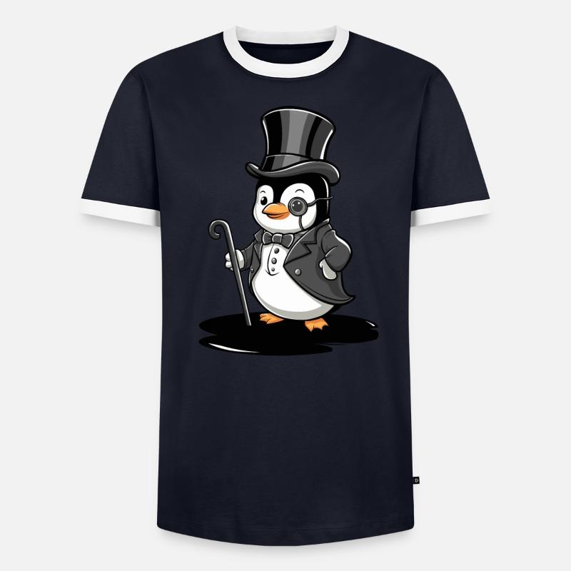 Pingouin élégant avec chapeau haut de forme T-shirt contrasté Homme