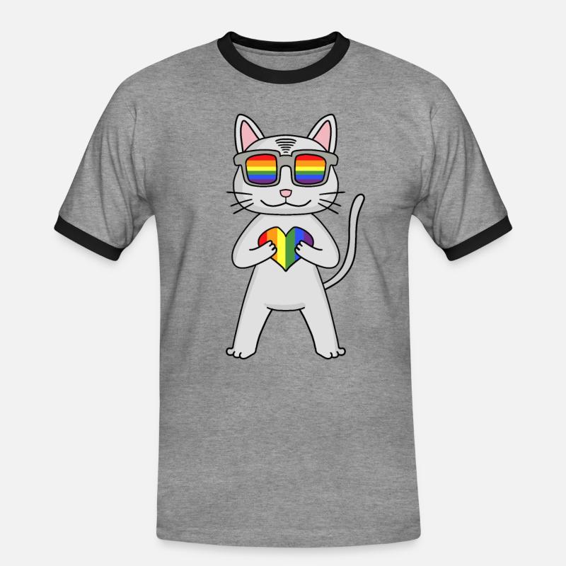 LGBT Katze Devon Rex Regenbogen - Männer Kontrast-T-Shirt - Grau meliert/Schwarz