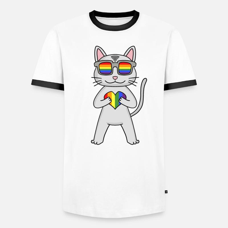 LGBT Katze Devon Rex Regenbogen Männer Kontrast-T-Shirt