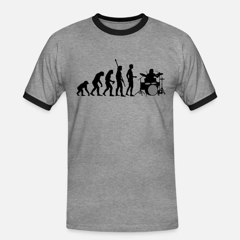 evolution_drummer_b_2c - Men's Ringer Shirt - heather grey/black
