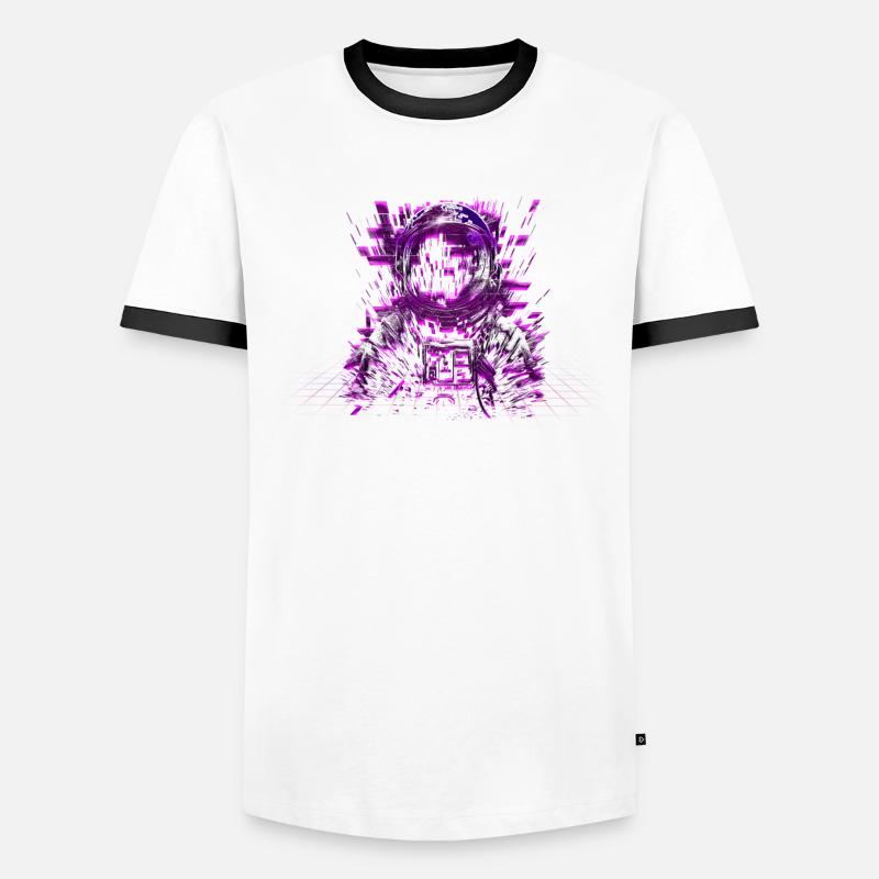 80 Years Stem Glitch Astronaut Purple Tones Outer Space Men's Ringer Shirt
