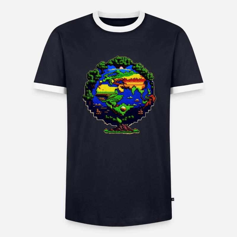 Die Erde in Pixelkunst Männer Kontrast-T-Shirt
