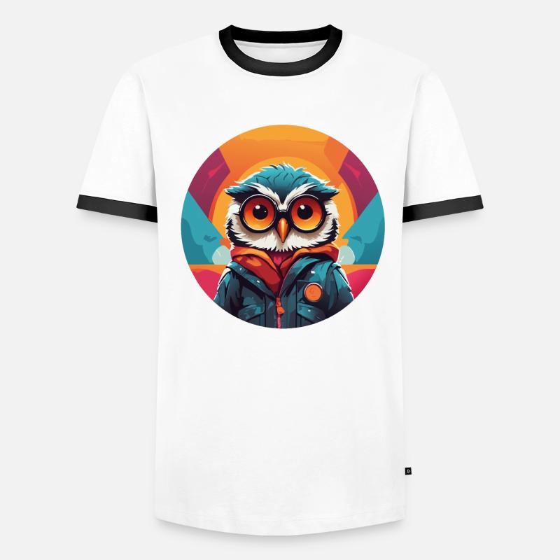 kleine süsse Eule im Farbkreis Eulendesign Männer Kontrast-T-Shirt