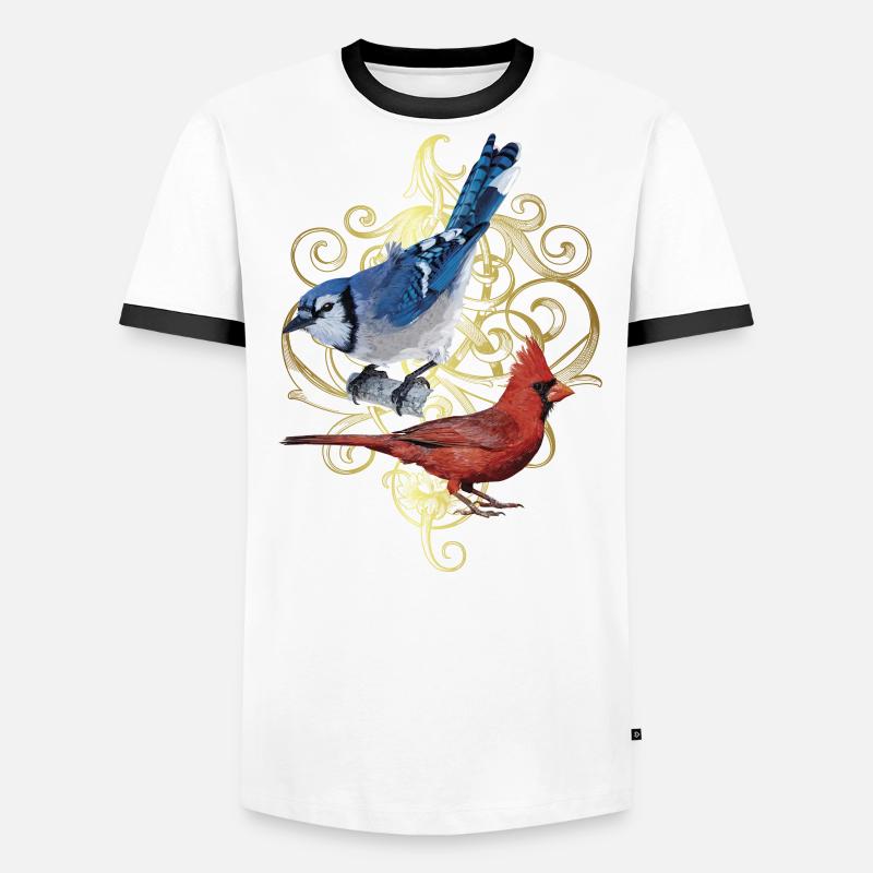 Der nördliche Kardinal und der blaue Eichelhäher Männer Kontrast-T-Shirt