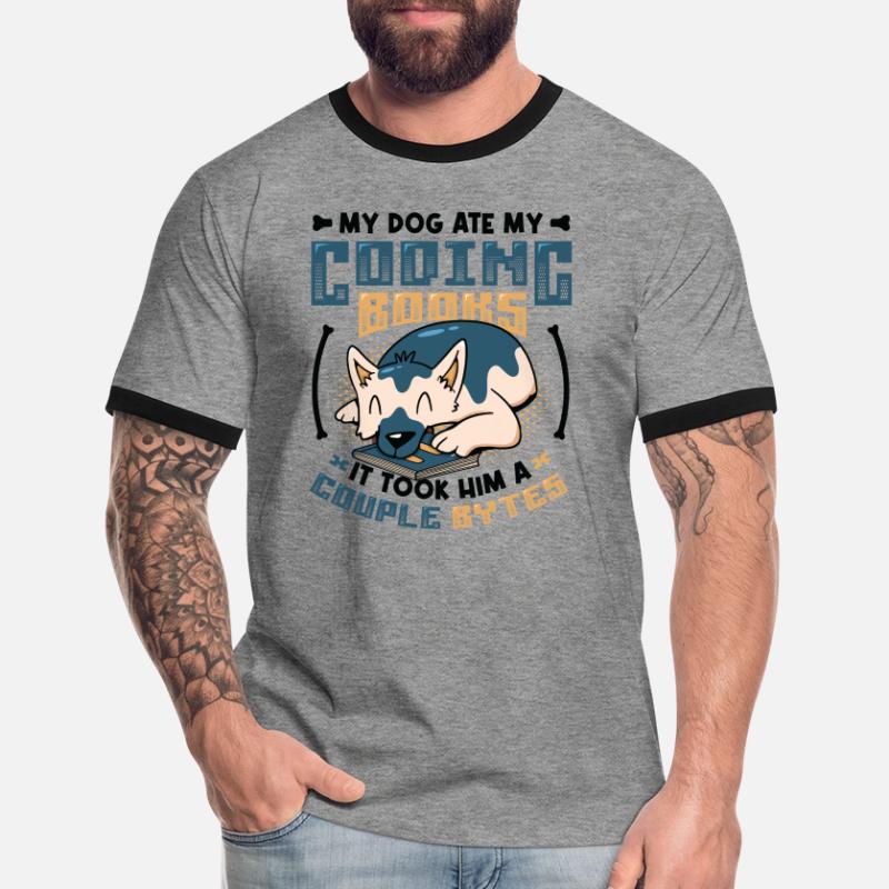 Dog Bytes Code Computer Joke Programming Men's Ringer Shirt