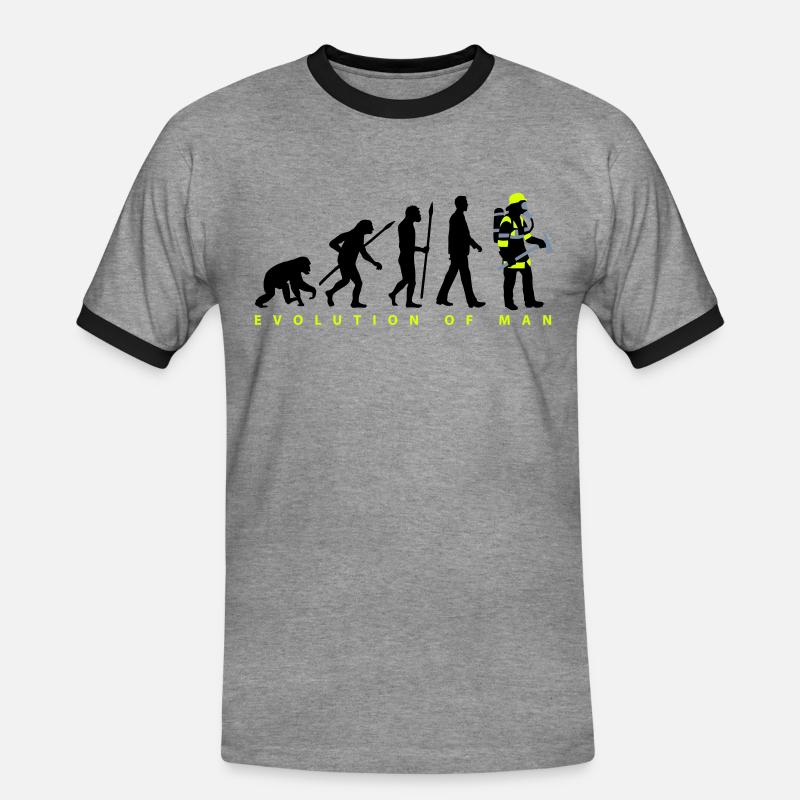 evolution_feuerwehrmann_012015_b_3c - Männer Kontrast-T-Shirt - Grau meliert/Schwarz