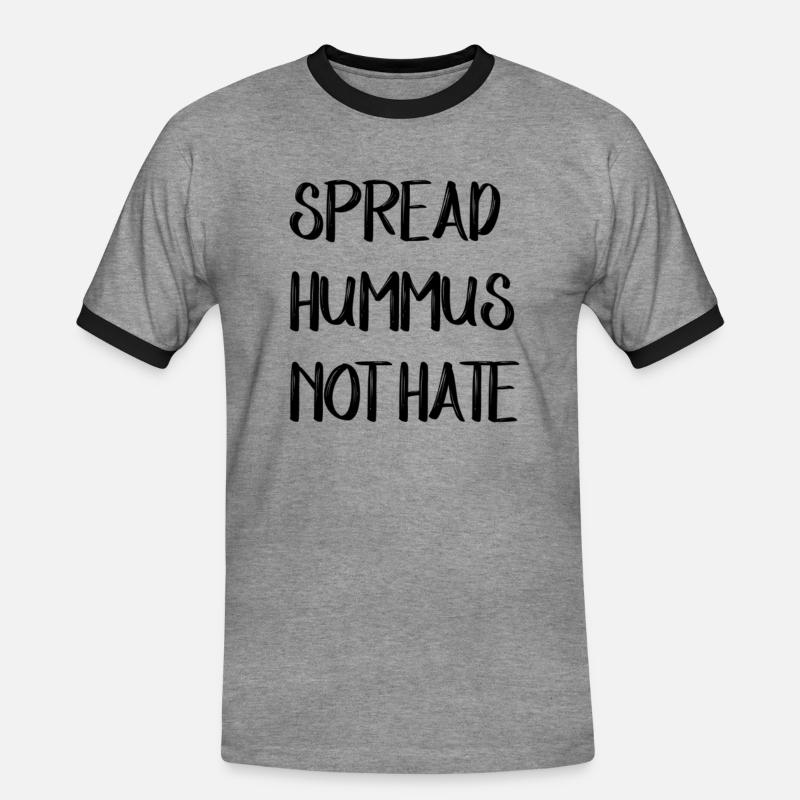 SPREAD HUMMUS NOT HATE - Männer Kontrast-T-Shirt - Grau meliert/Schwarz